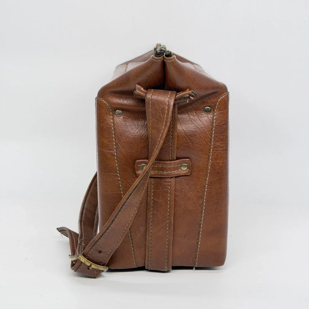 Vintage Brown Faux Leather Camera Bag Utility Travel Adjustable Strap 14x6x9